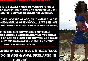 Stacy Blossom in blue erotic duds take pompously dildo in pain in the neck and anal prolapse in public
