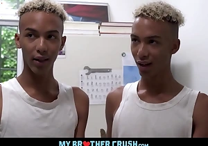 Hot skinny black twink machine copy twin brothers diego and dante threesome with black stepbrother eric ford in unseen kitchen