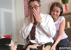 Nice schoolgirl was teased and banged by the brush aged teacher