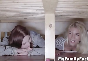 Step brother bonks his sister and mom while they're stuck under bed - missy luv mia evans