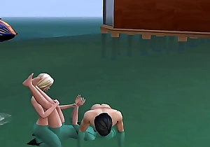 Threesome shemale and girl exceeding beach