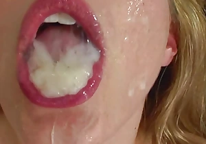 Blonde prex milf swallows a thick cumshot after doing anal on camera thither her husband