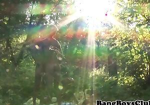 Young twink doggystyle barebacked outdoors