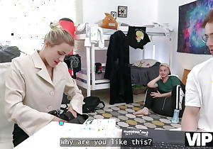 VIP4K. Blonde Russian tutor canceled the lecture plus fucked 2 students at once