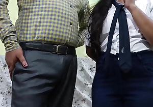 It was the desi girl's first day in the post and when the girl was unable to positive her work the boss fucked her in the post itself. Hindi evident voice.
