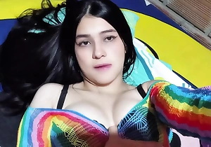 Horny Colombian teen touches her rich tits and pussy