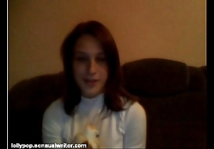 Russian legal age teenager sucks banana on webcam, softcore